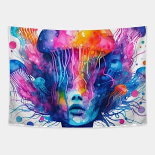 Psychedelic illustration of a jellyfish woman Tapestry
