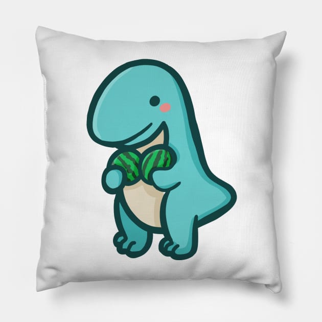 T-Rex with melons, Derpy Dino, Dinosaur Pillow by hugadino