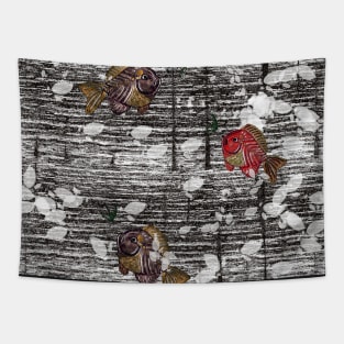 Garden Pond in Grunge Tapestry