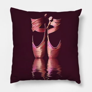 Minimal Pink Ballet Pointe Shoes on Ballerina Feet Classically Dancing on Water with Grace and Reflection Pillow