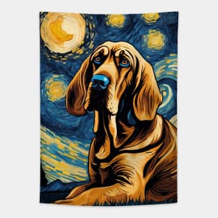 Bloodhound Dog Breed Painting in a Van Gogh Starry Night Art Style Tapestry