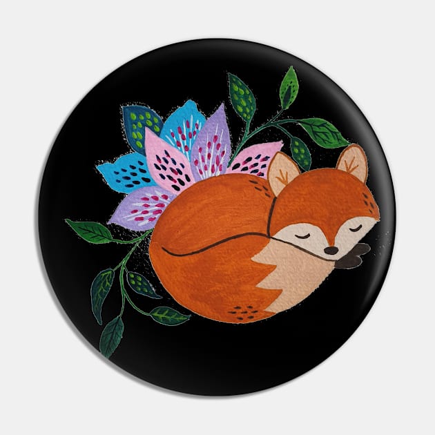 Little Fox and Floral Pattern in Acrylic Style Pin by Starlight Tales