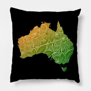 Colorful mandala art map of Australia with text in green and orange Pillow