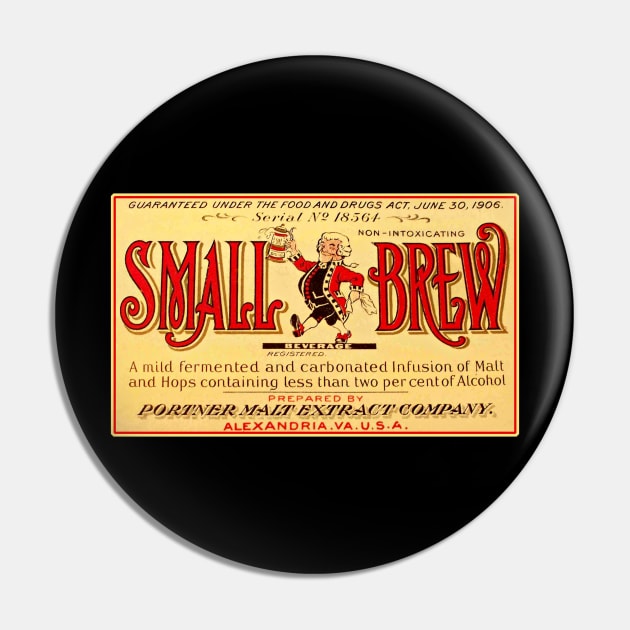 Small Brew Vintage Beer Label Pin by Alema Art