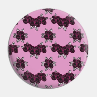 Tattoo Style Roses Pattern Fuschia Red and Pink Pin