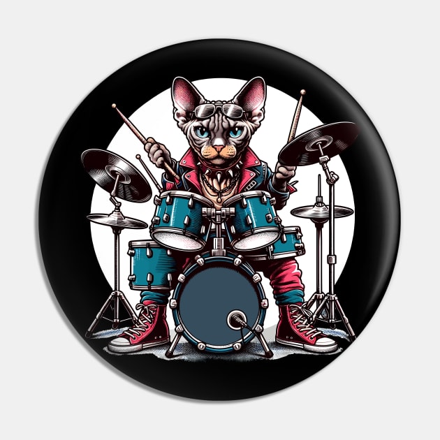 Devon Rex Cat Playing Drums Pin by Graceful Designs