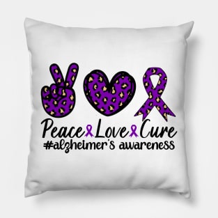 Alzheimer's Awareness Ribbon, Leopard Peace Love Cure Pillow