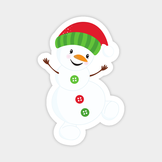 Christmas Snowman, Buttons, Hat, Carrot Nose, Xmas Magnet by Jelena Dunčević