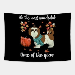 Shih Tzu Dog Autumn Fall Most Wonderful Time Maple Gift Tapestry