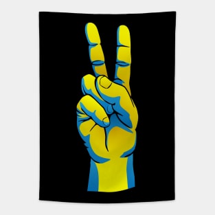 Peace for Ukraine Ukrainian Pride Hand Peace Sign Design Tapestry