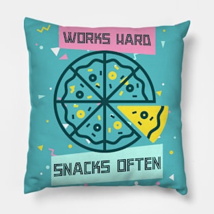 Works Hard, Snacks Often - Pizza Edition Pillow