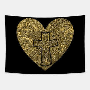 A heart with a cross inside, a description of the way of the Savior Jesus Christ Tapestry