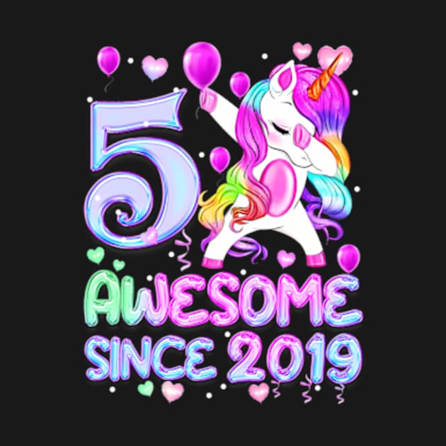 5 Years Old Unicorn Dabbing 5th Birthday Girl Unicorn by WayneLopez