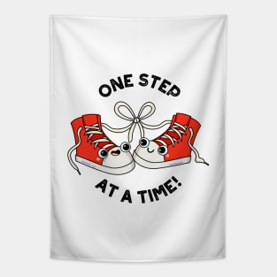 One Step At A Time Funny Sneaker Pun Tapestry