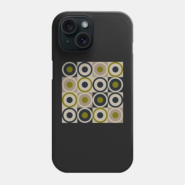 Retro Square and Circle Tile Olive Black and Cream Phone Case by Blue-Banana