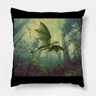Flying Dinosaur Dragon in Forest Pillow
