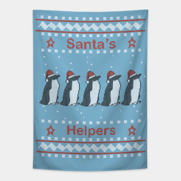 Santas Helpers Knitted Penguins Christmas Sweaters Tapestry by ellenhenryart