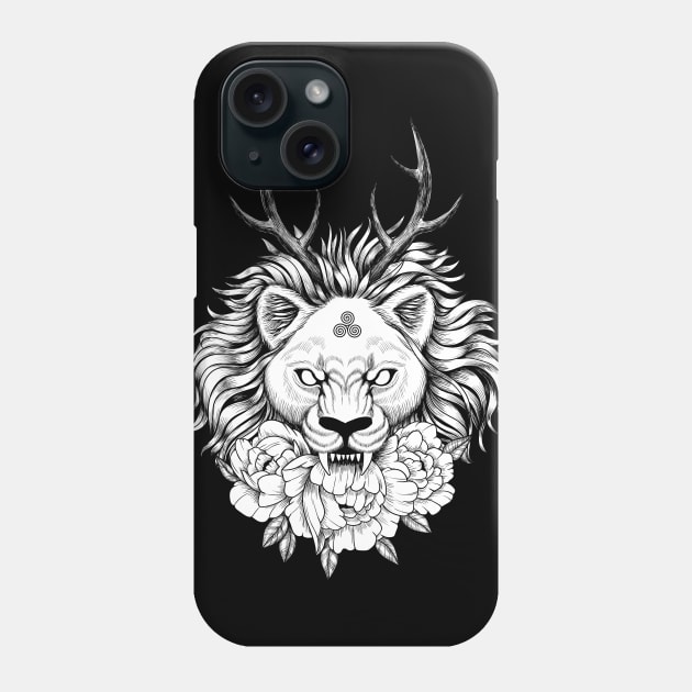 Wiccan lion with horns and flowers Phone Case by fears