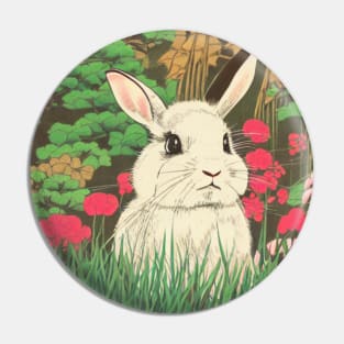 Vintage Mini Lop Rabbit Baby Bunny in Floral Nature Pin