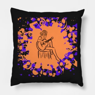 Girl Playing Guitar - Color Spilled Abstract Graphic for Music Lovers Pillow