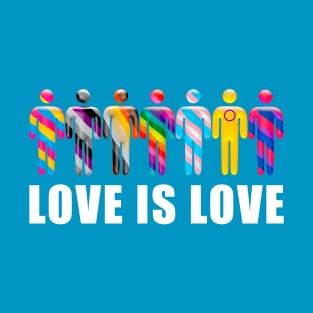 Love is Love with Men icons in LGTBQi+ flag colors T-Shirt