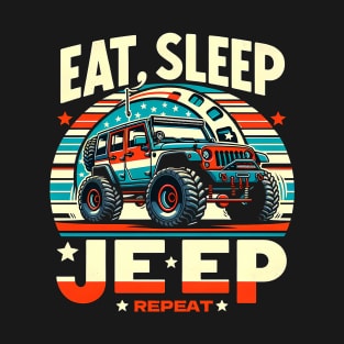 Ultimate Off-Road Enthusiast Tee: 'Eat, Sleep, Jeep, Repeat' - 4x4 SUV Adventure Series T-Shirt