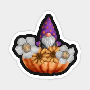 Gnome in a Pumpkin with Flowers Magnet