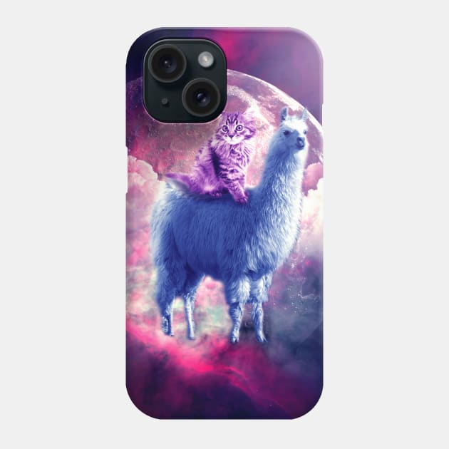 Outer Space Galaxy Kitty Cat Riding On Llama Phone Case by Random Galaxy