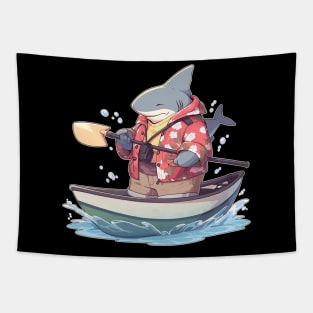 Super Cute Shark Standing in a Canoe Tapestry