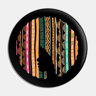 Afro Hair Woman with African Pattern, Black History Pin