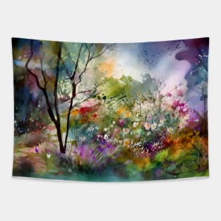 Watercolor bloom spring Garden Tapestry