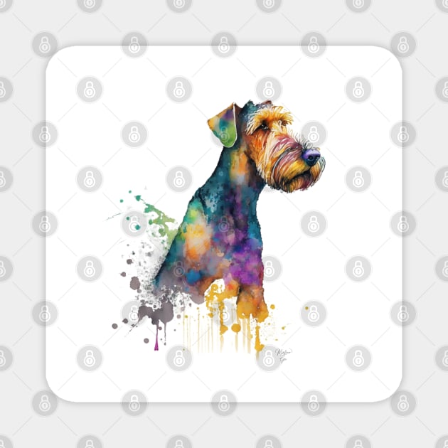 Airedale Terrier Dog In Watercolor & Pen Magnet by Oldetimemercan