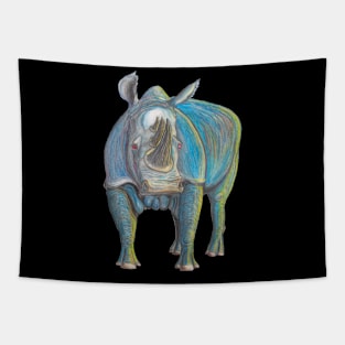 Crash of Rhinos Big Blue Puff Tapestry