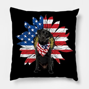 Labrador American Flag Sunflower Pillow