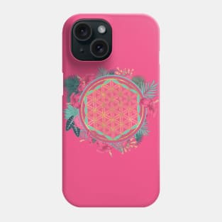 Flower of life with tropical flower wreath Phone Case