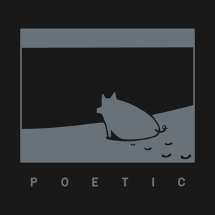 Poetic mood, a pig on the beach  in grey ink T-Shirt