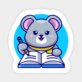 Cute mouse writing on book with pencil cartoon Magnet