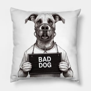 Muzzled Bad Dog Jail Mugshot Illustration Pillow