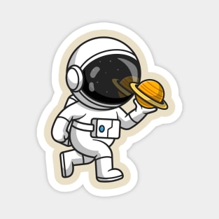 Cute Astronaut Holding Planet Cartoon Magnet