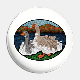 Sebastopol geese - fall background Pin