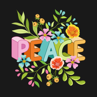 Peace 3D Lettering Floral Art T-Shirt