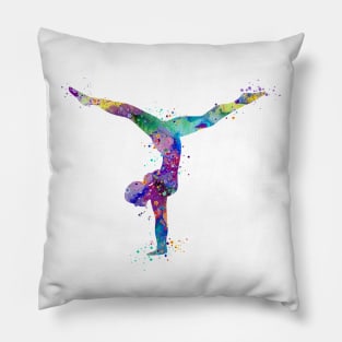 Girl Gymnastics Handstand Watercolor Silhouette Pillow