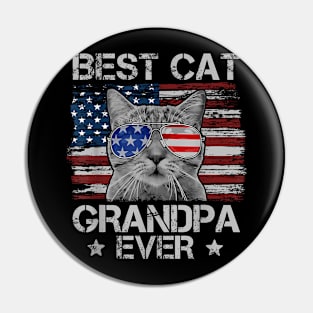 Best Cat Grandpa Ever American Flag Patriotic 4Th Of July Pin