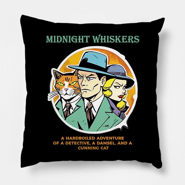 Midnight Whiskers Detective Pillow by Kingrocker Clothing