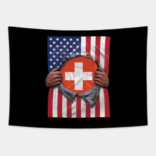 Switzerland Flag American Flag Ripped - Gift for Swiss From Switzerland Tapestry