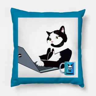 Tuxedo  cat on laptop computer Pillow