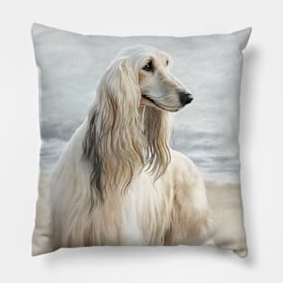 Afghan Hound at the Beach Watercolor Pillow