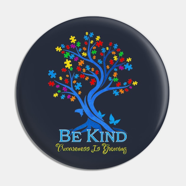 Autism Awareness Be Kind Puzzle Piece Tree Pin by mythikcreationz