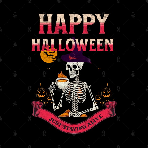 Halloween skeleton drinking coffee by VisionDesigner