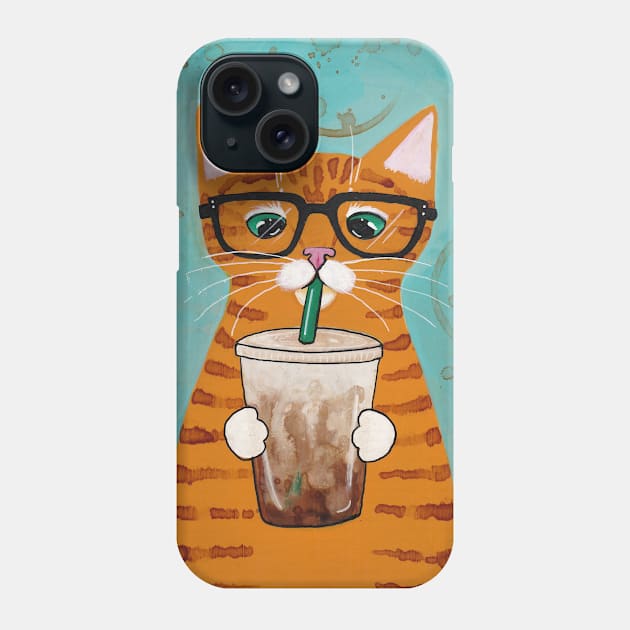 Ginger Tabby With Iced Coffee Phone Case by KilkennyCat Art